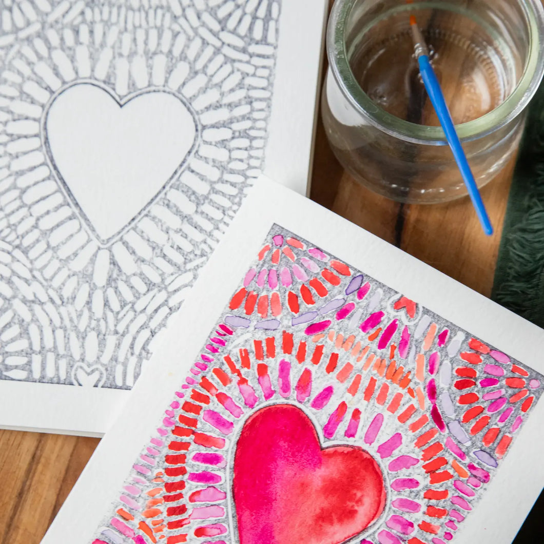 Heart Burst Watercolor Card Art Kit