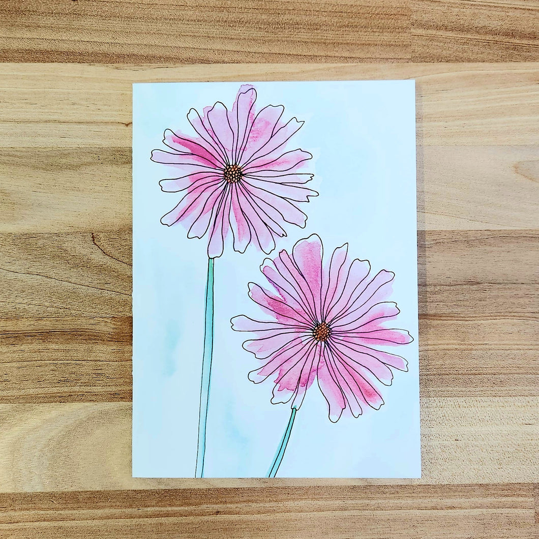 Painted Pink Flowers Card